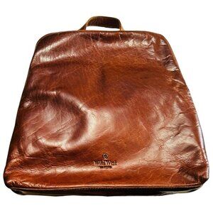 Wild West Los Angeles Cognac Brown Leather Backpack Purse Plaid Interior Women's